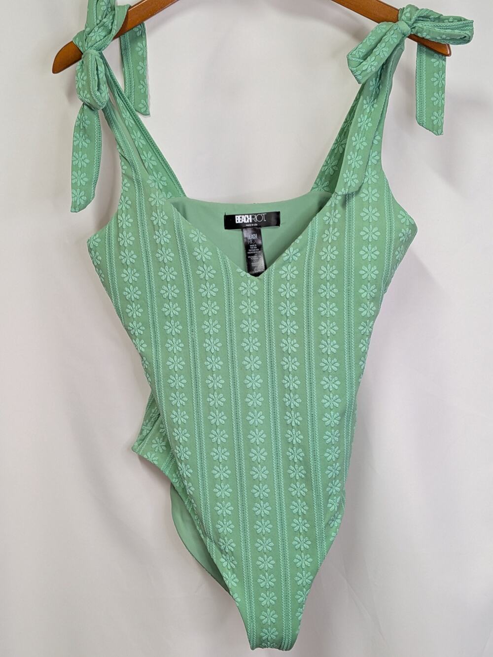 Beach Riot Sage Green One-Piece Swimsuit with Bow Detail